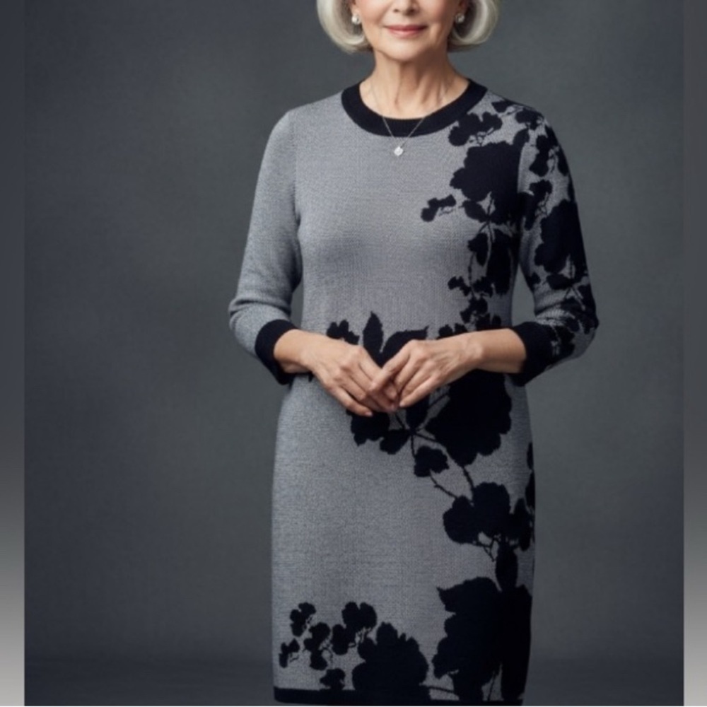 🤍 Calvin Klein Knit Black and Gray Floral Dress